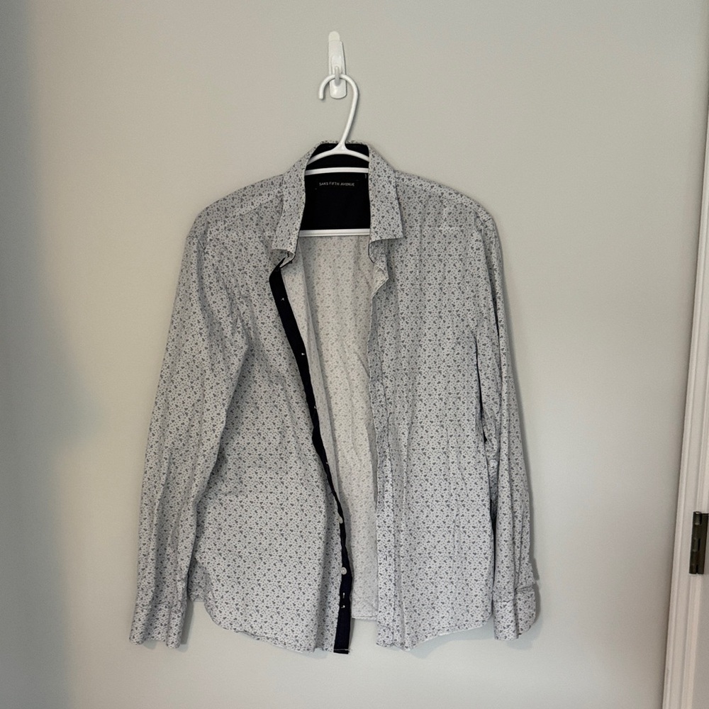 White Patterned Button-Up Shirt